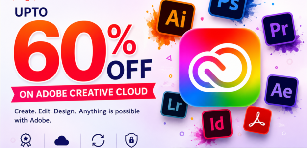 Adobe Promo Code offering up to 60% off Creative Cloud subscriptions, including Photoshop, Illustrator, Premiere Pro, Acrobat Pro, and other Adobe apps.